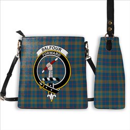 ScotsTee Shop Scottish Balfour Blue Ancient Crest Tartan Bucket Bag Ladies Shoulder Bag Midi