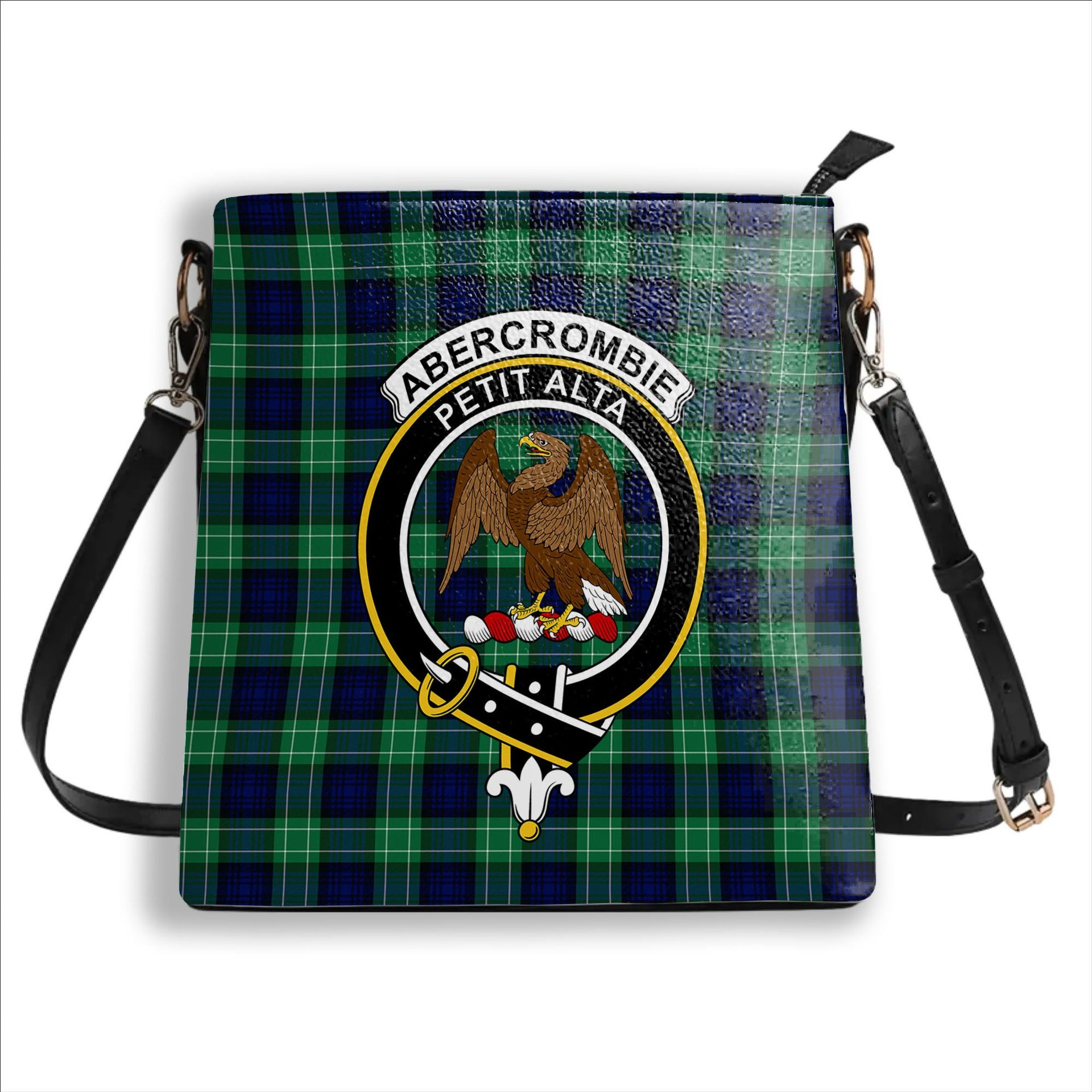 ScotsTee Shop Scottish Abercrombie SC Crest Tartan Bucket Bag Ladies Shoulder Bag Midi