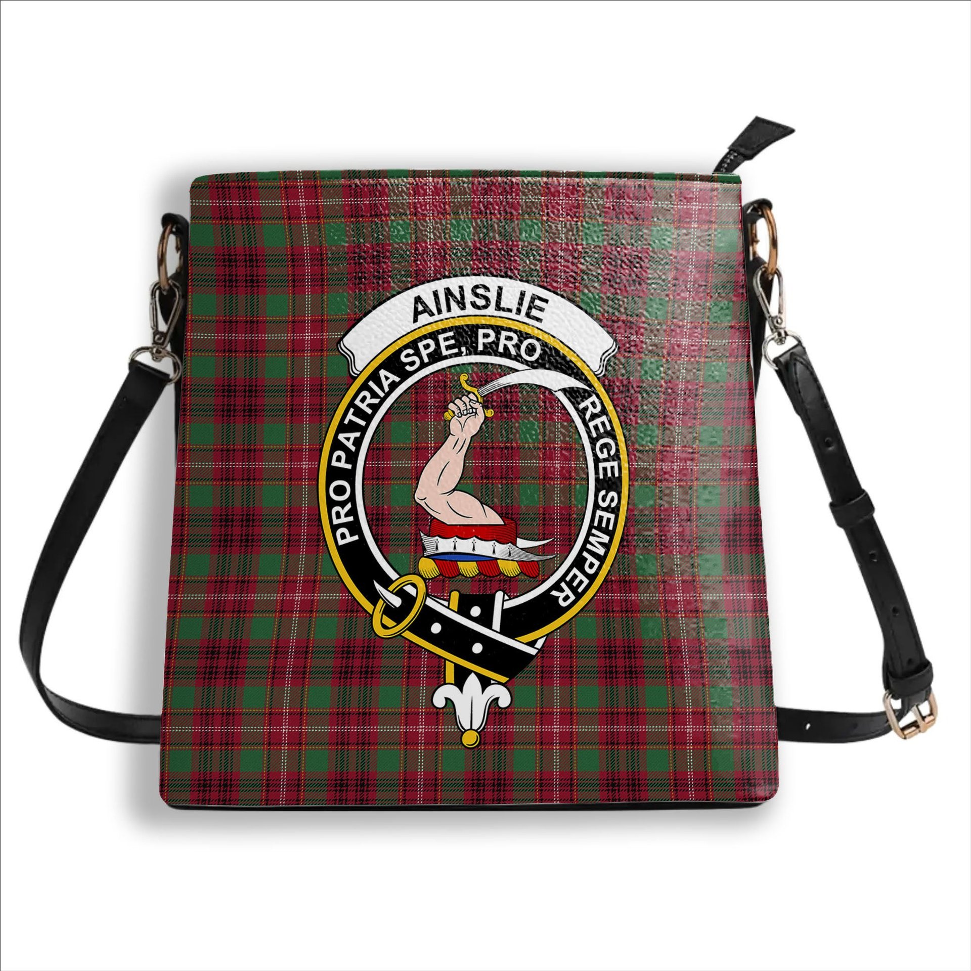 ScotsTee Shop Scottish Ainslie Modern Crest Tartan Bucket Bag Ladies Shoulder Bag Midi