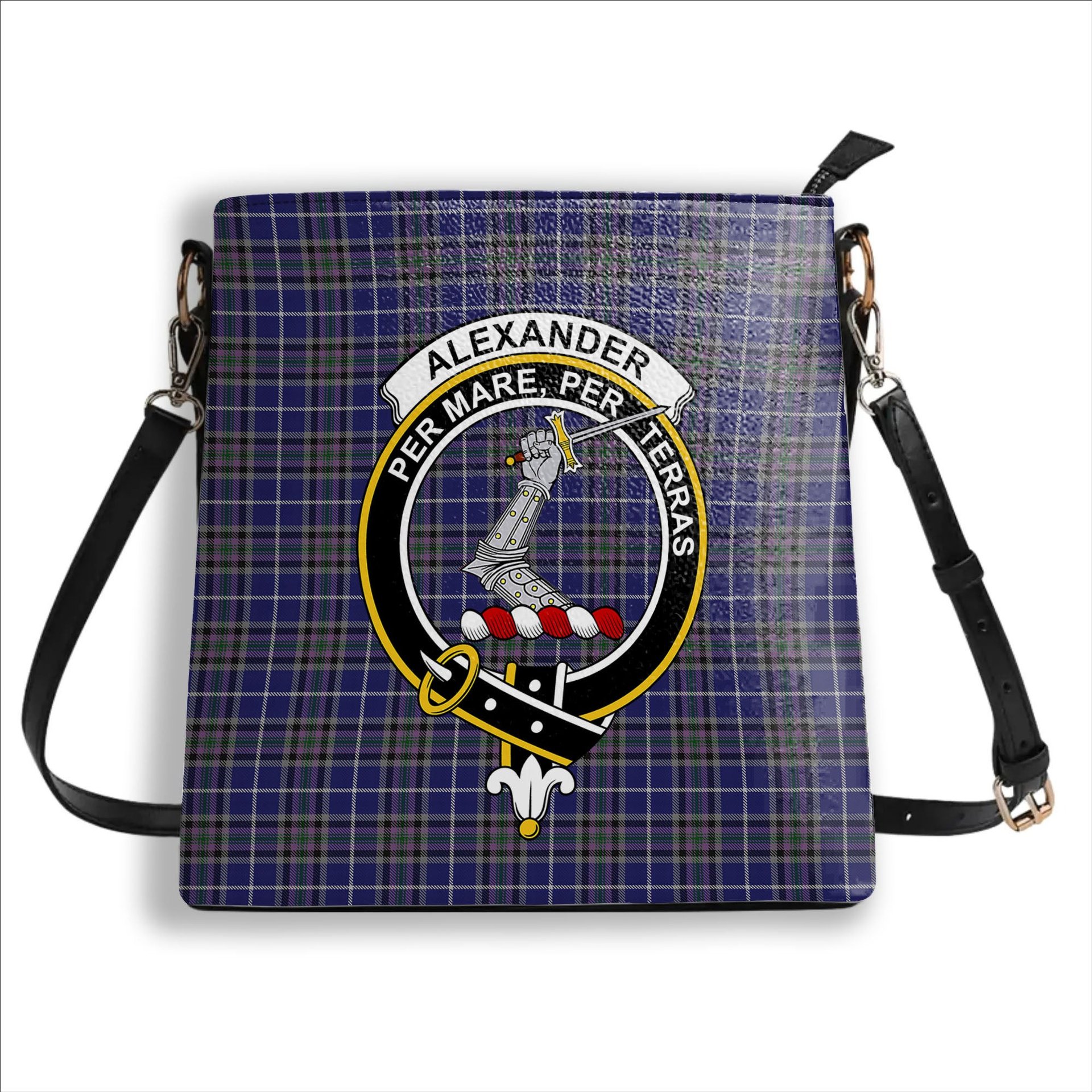 ScotsTee Shop Scottish Alexander of Menstry Crest Tartan Bucket Bag Ladies Shoulder Bag Midi
