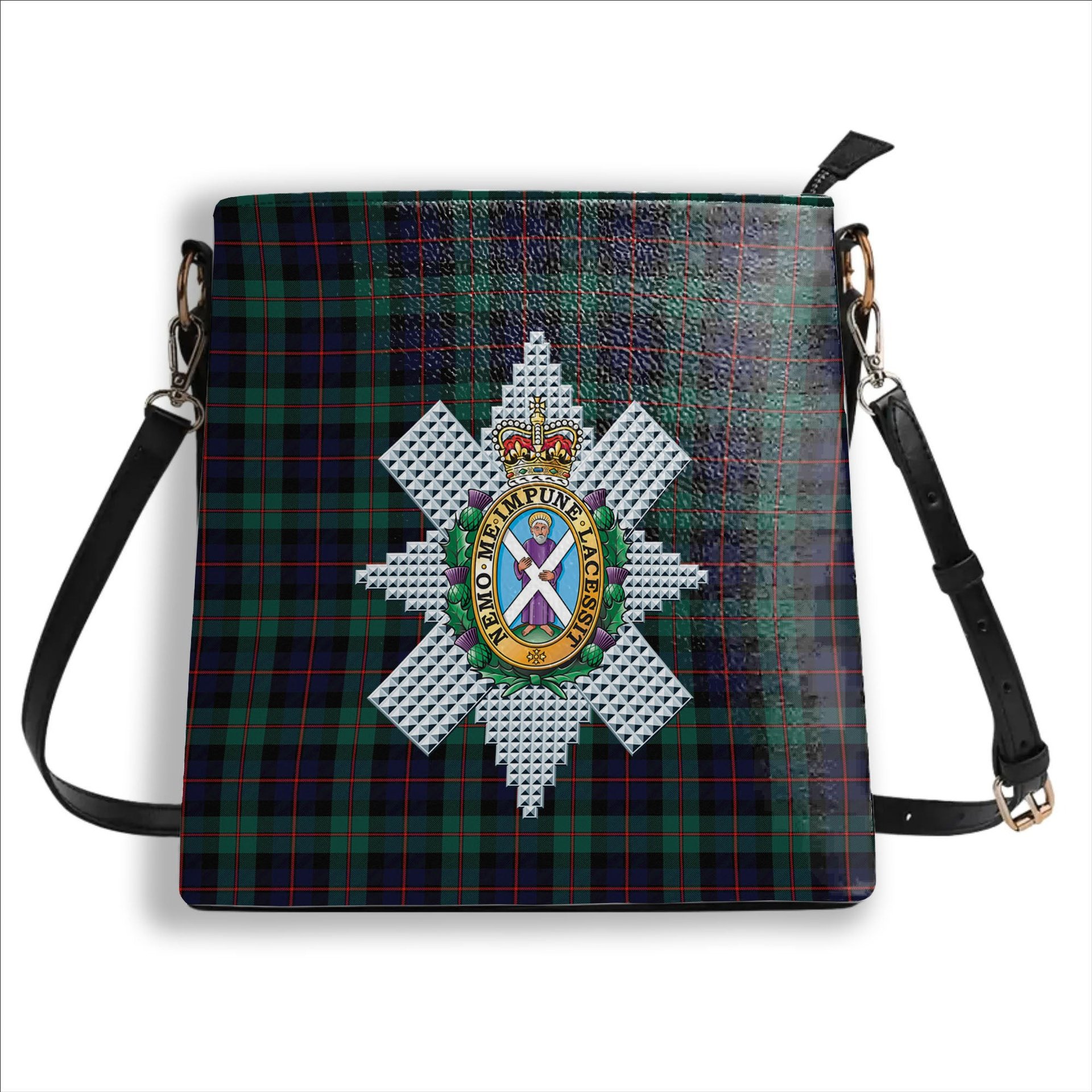 ScotsTee Shop Scottish Black Watch Coarse Kilt Modern Crest Tartan Bucket Bag Ladies Shoulder Bag Midi
