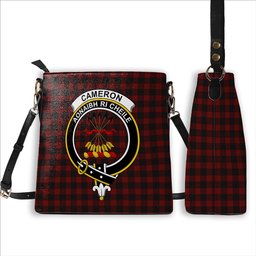ScotsTee Shop Scottish Cameron Black and Red Crest Tartan Bucket Bag Ladies Shoulder Bag Midi