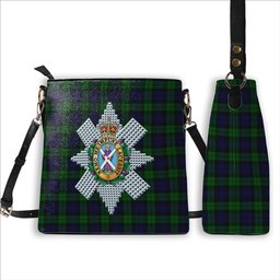 ScotsTee Shop Scottish Black Watch Crest Tartan Bucket Bag Ladies Shoulder Bag Midi