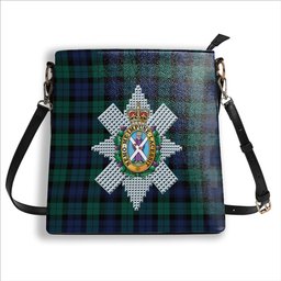 ScotsTee Shop Scottish Black Watch Large Sett Modern Crest Tartan Bucket Bag Ladies Shoulder Bag Midi