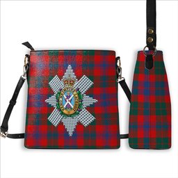 ScotsTee Shop Scottish Black Watch Pipe Band Modern Crest Tartan Bucket Bag Ladies Shoulder Bag Midi