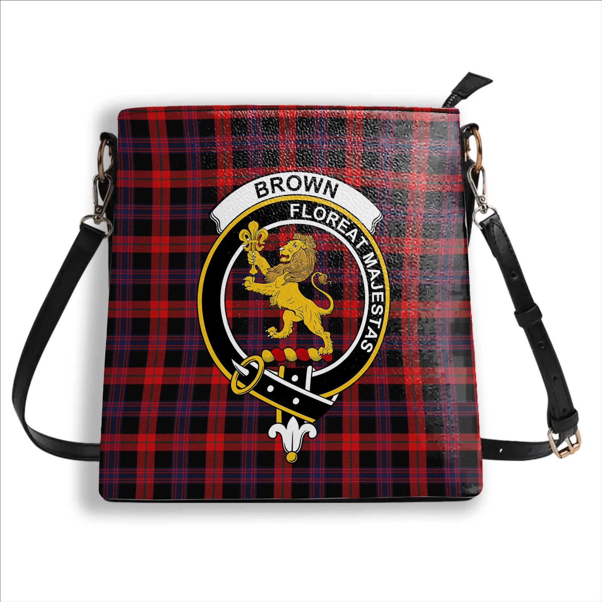 ScotsTee Shop Scottish Brown Modern Crest Tartan Bucket Bag Ladies Shoulder Bag Midi