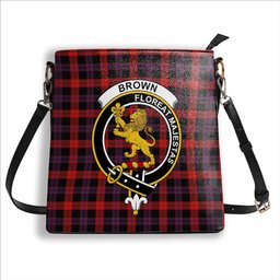 ScotsTee Shop Scottish Brown Modern Crest Tartan Bucket Bag Ladies Shoulder Bag Midi
