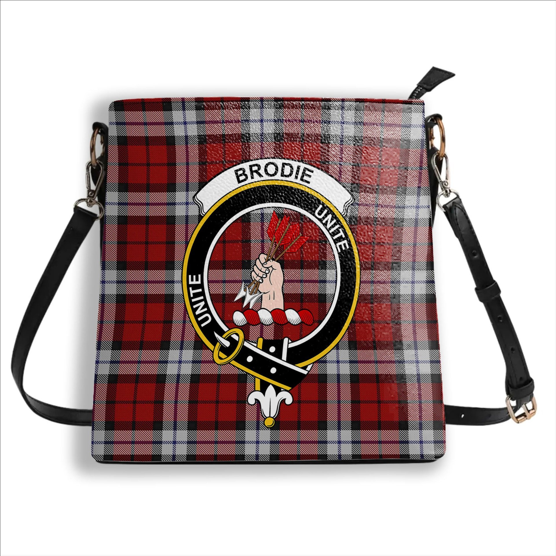 ScotsTee Shop Scottish Brodie Dress Crest Tartan Bucket Bag Ladies Shoulder Bag Midi