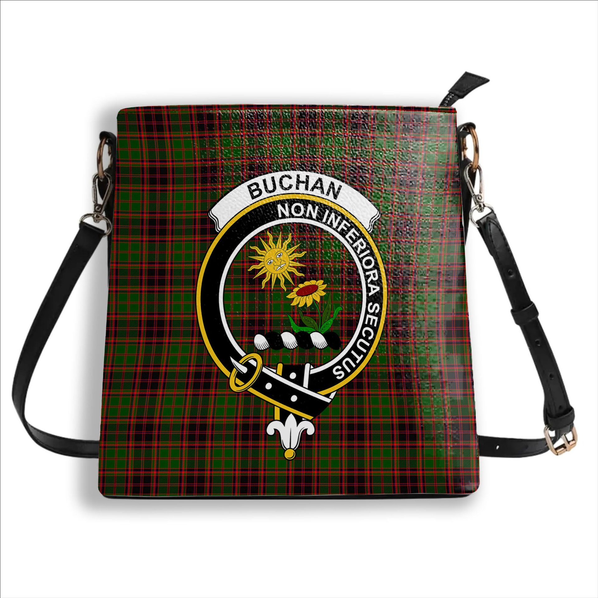ScotsTee Shop Scottish Buchan Modern Crest Tartan Bucket Bag Ladies Shoulder Bag Midi