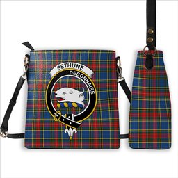 ScotsTee Shop Scottish Bethune Modern Crest Tartan Bucket Bag Ladies Shoulder Bag Midi