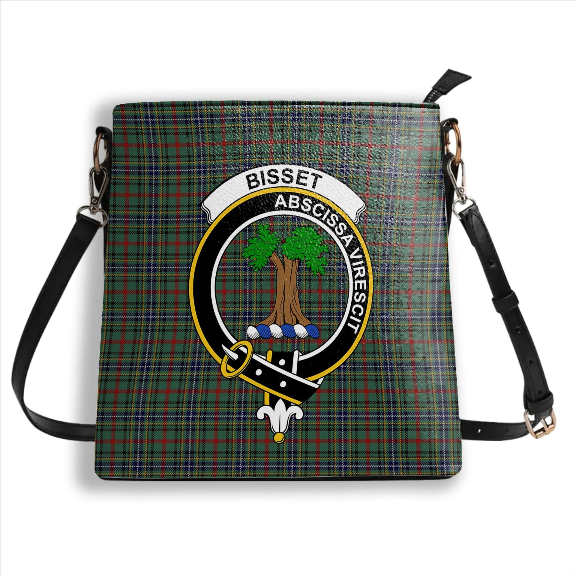 ScotsTee Shop Scottish Bisset Crest Tartan Bucket Bag Ladies Shoulder Bag Midi