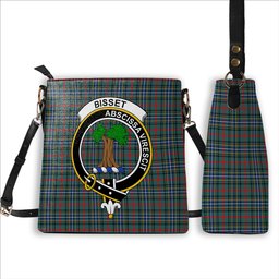 ScotsTee Shop Scottish Bisset Modern Crest Tartan Bucket Bag Ladies Shoulder Bag Midi