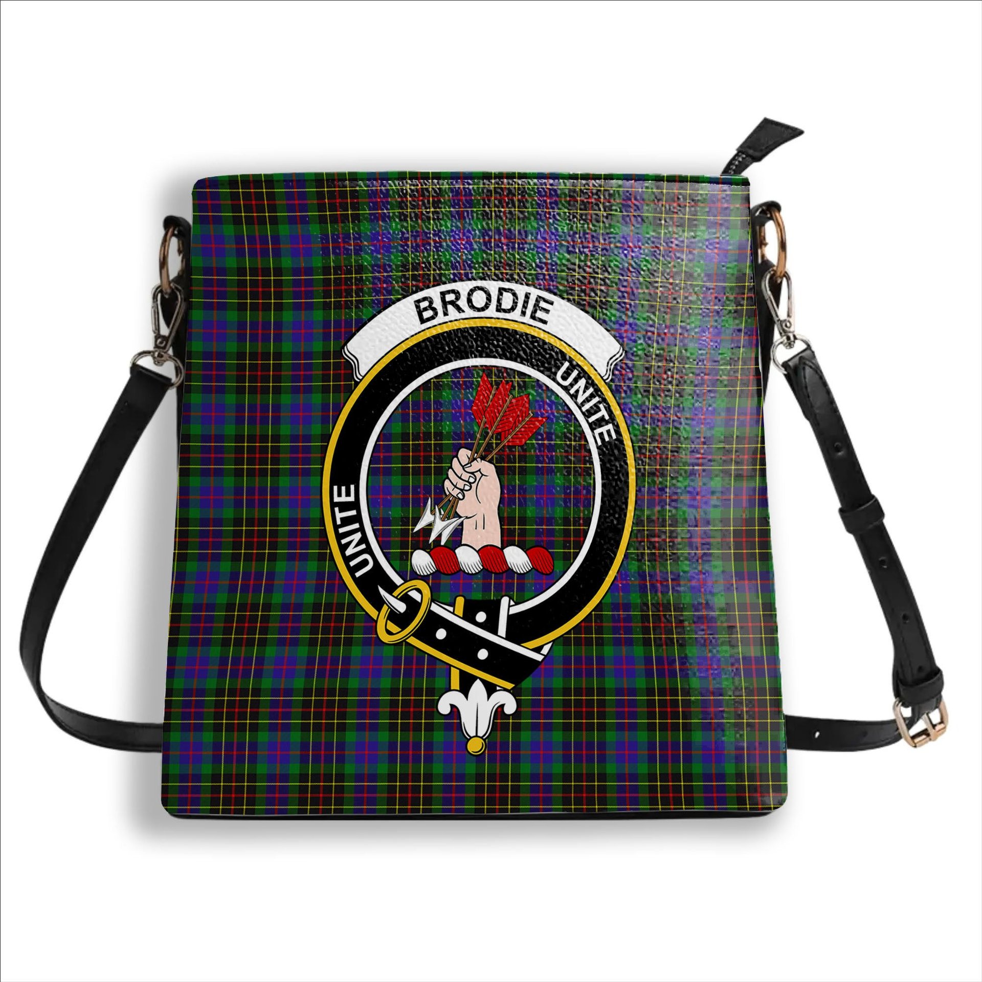 ScotsTee Shop Scottish Brodie Hunting Modern Crest Tartan Bucket Bag Ladies Shoulder Bag Midi