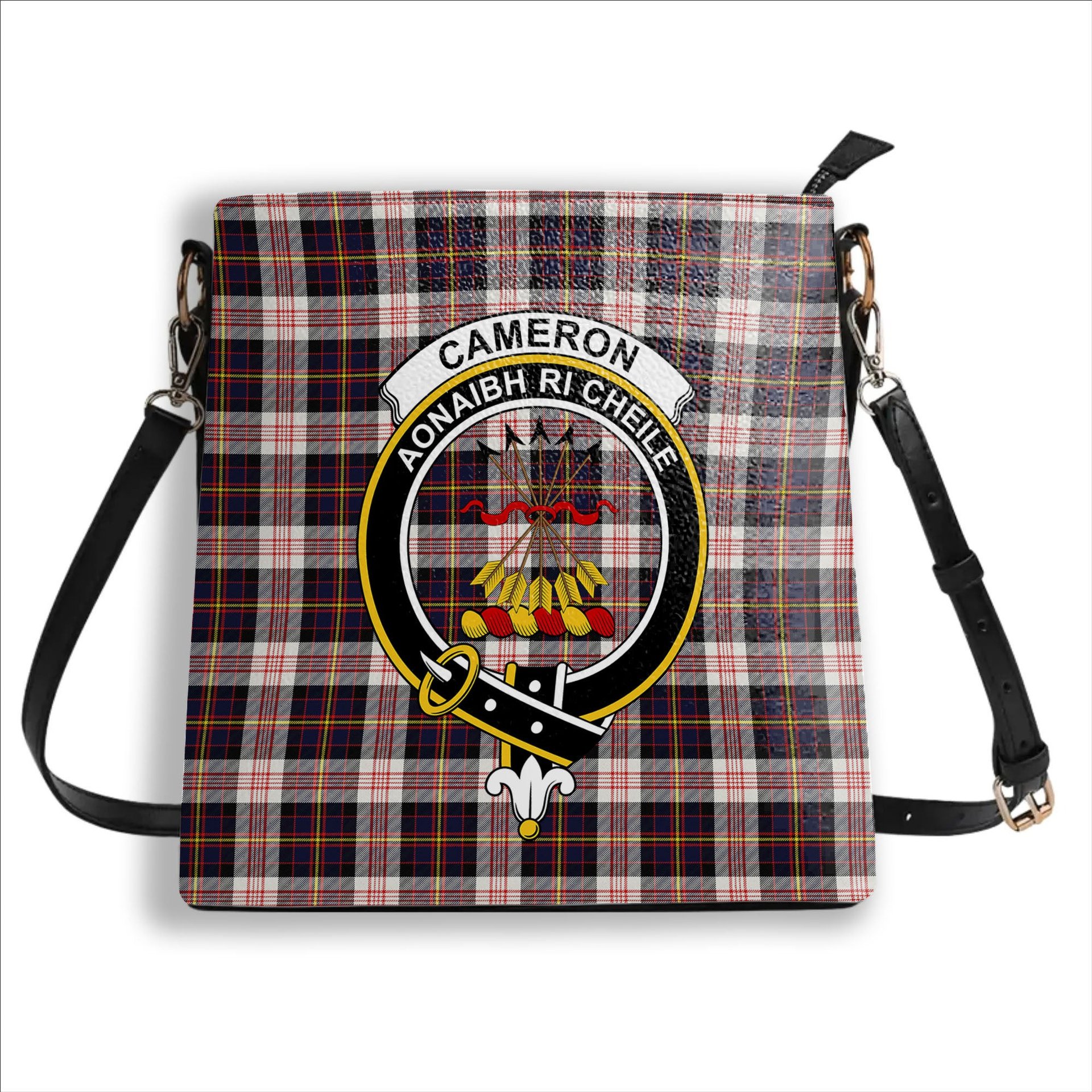 ScotsTee Shop Scottish Cameron of Erracht Dress Modern Crest Tartan Bucket Bag Ladies Shoulder Bag Midi