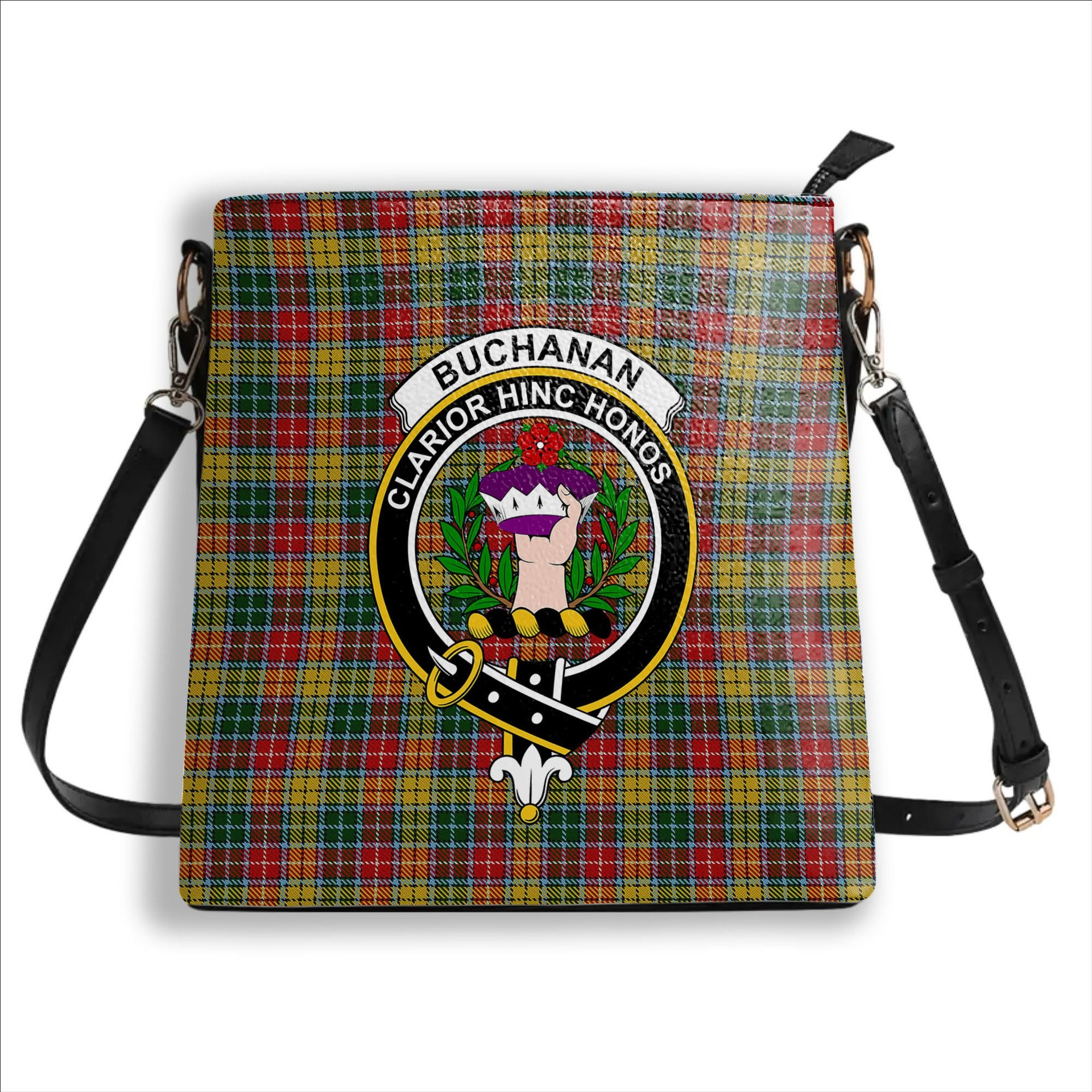 ScotsTee Shop Scottish Buchanan 1800 Crest Tartan Bucket Bag Ladies Shoulder Bag Midi