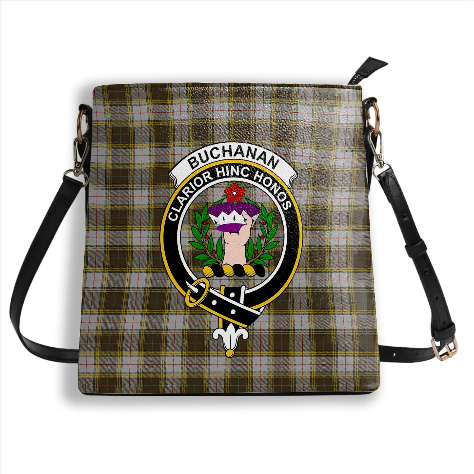 ScotsTee Shop Scottish Buchanan Dress Crest Tartan Bucket Bag Ladies Shoulder Bag Midi