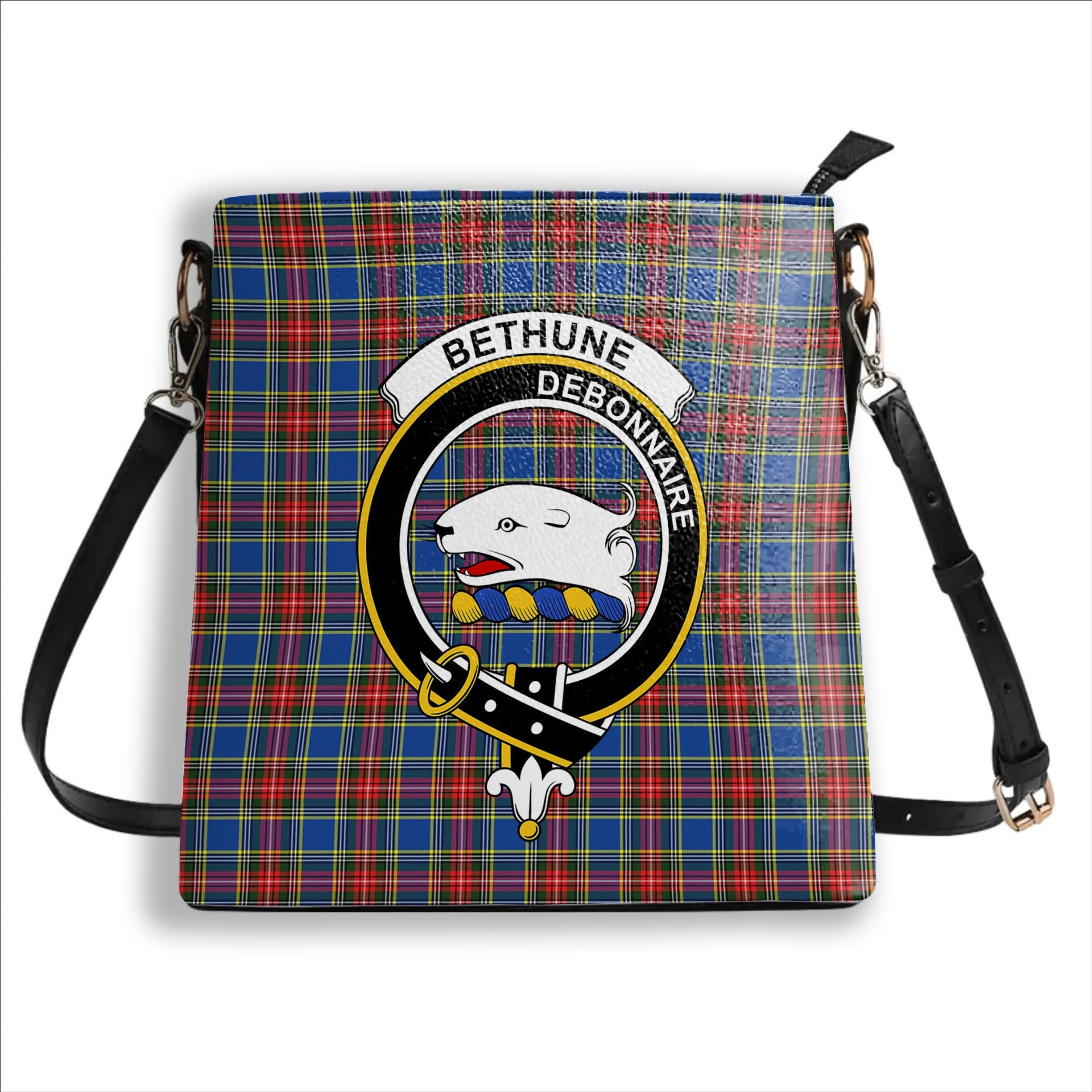 ScotsTee Shop Scottish Bethune Crest Tartan Bucket Bag Ladies Shoulder Bag Midi