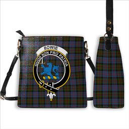 ScotsTee Shop Scottish Bowie Black Crest Tartan Bucket Bag Ladies Shoulder Bag Midi