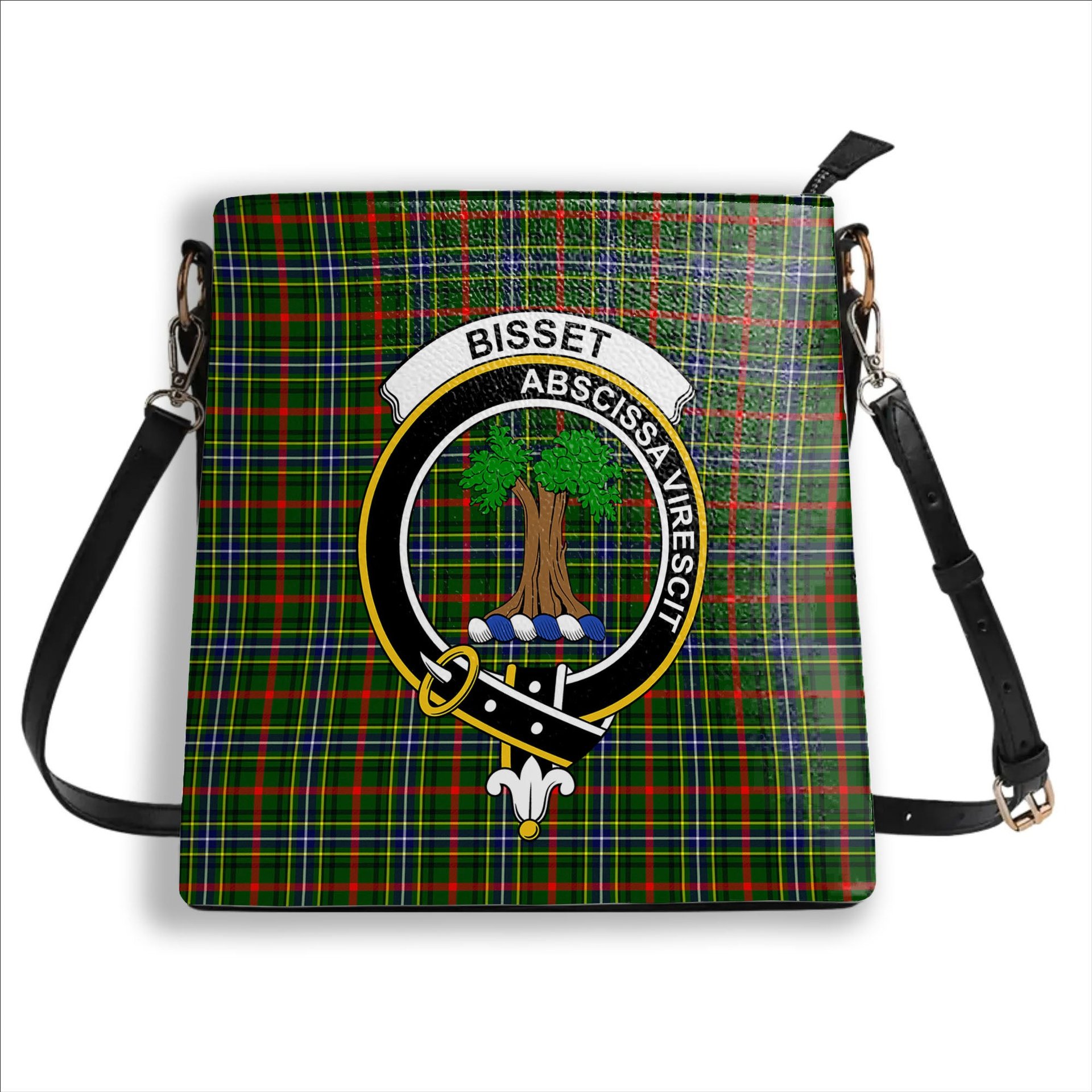 ScotsTee Shop Scottish Bisset SC Crest Tartan Bucket Bag Ladies Shoulder Bag Midi