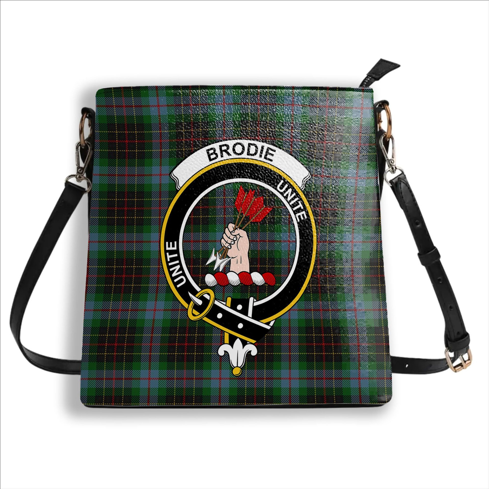 ScotsTee Shop Scottish Brodie Hunting Crest Tartan Bucket Bag Ladies Shoulder Bag Midi