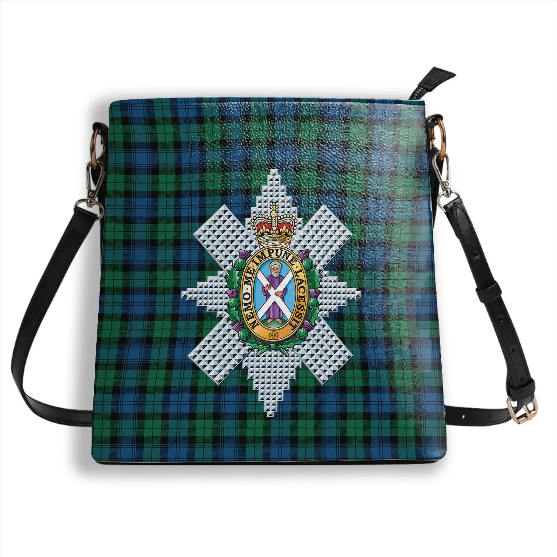 ScotsTee Shop Scottish Black Watch Ancient Crest Tartan Bucket Bag Ladies Shoulder Bag Midi