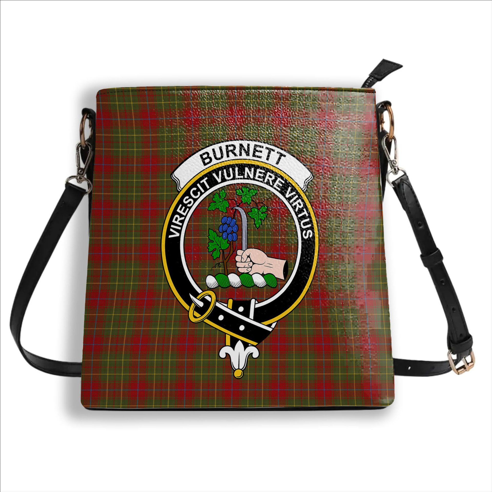 ScotsTee Shop Scottish Burnett of Powis Modern 2 Crest Tartan Bucket Bag Ladies Shoulder Bag Midi