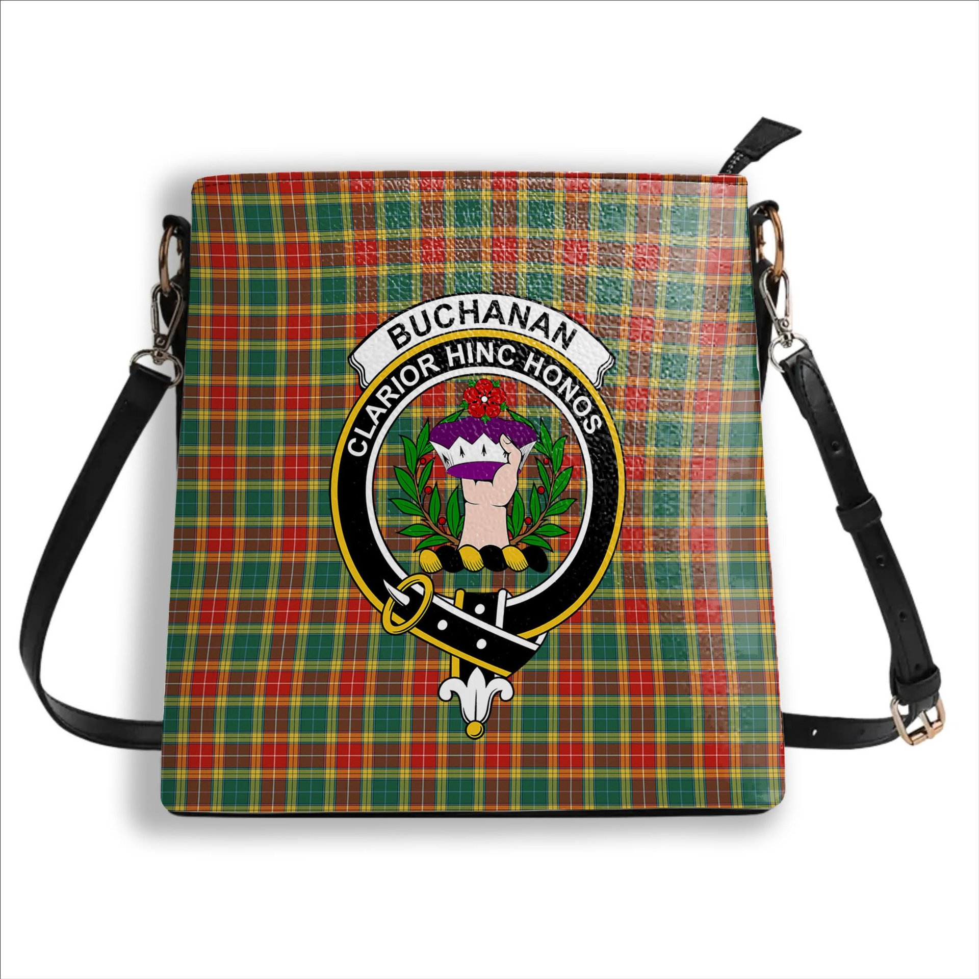 ScotsTee Shop Scottish Buchanan Old Sett Crest Tartan Bucket Bag Ladies Shoulder Bag Midi