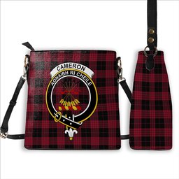 ScotsTee Shop Scottish Cameron Black and Red Modern Crest Tartan Bucket Bag Ladies Shoulder Bag Midi