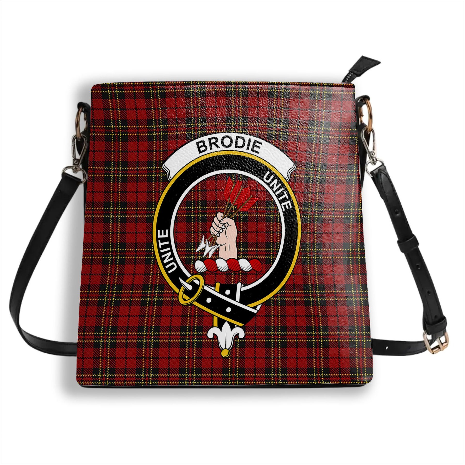 ScotsTee Shop Scottish Brodie Crest Tartan Bucket Bag Ladies Shoulder Bag Midi