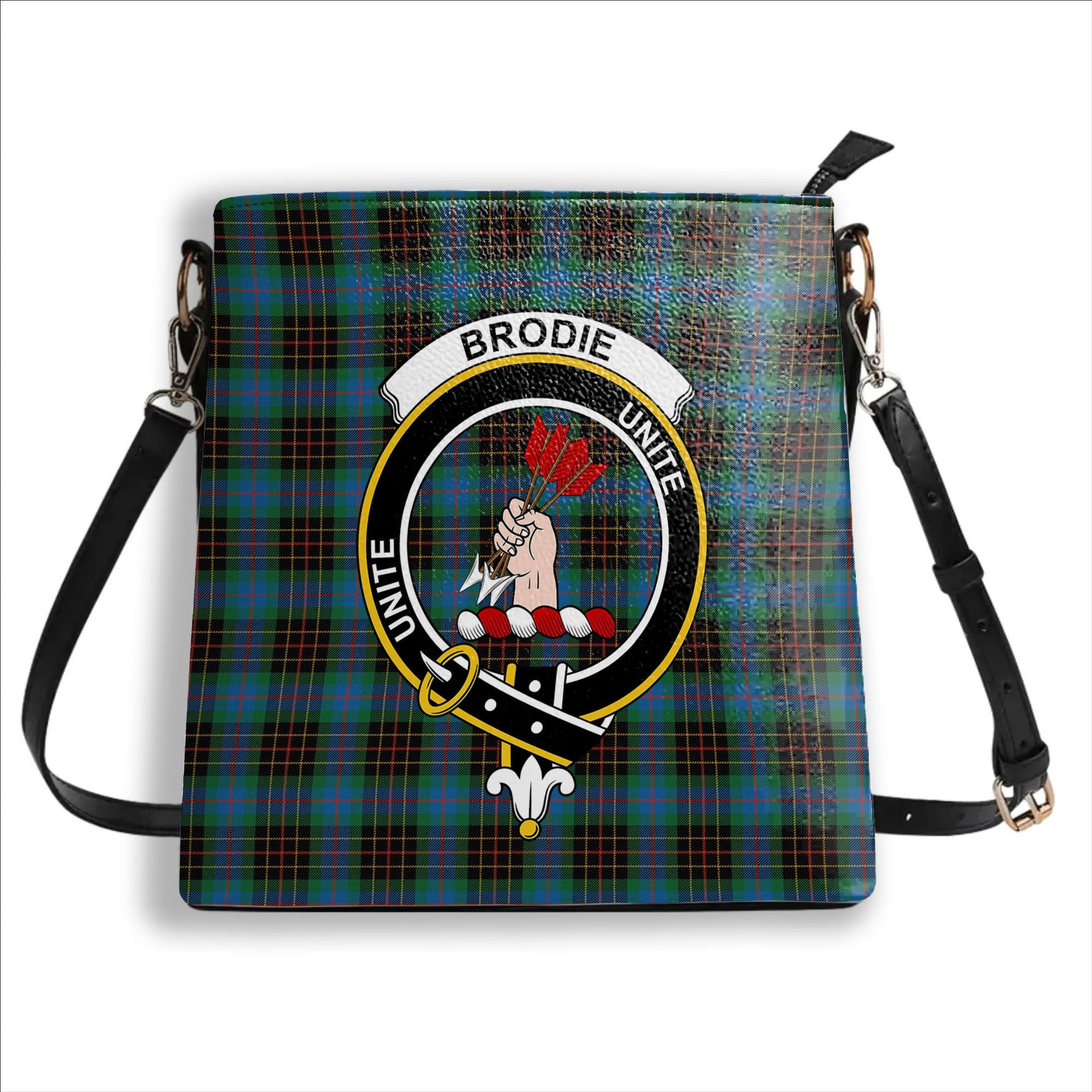 ScotsTee Shop Scottish Brodie Hunting Ancient Crest Tartan Bucket Bag Ladies Shoulder Bag Midi