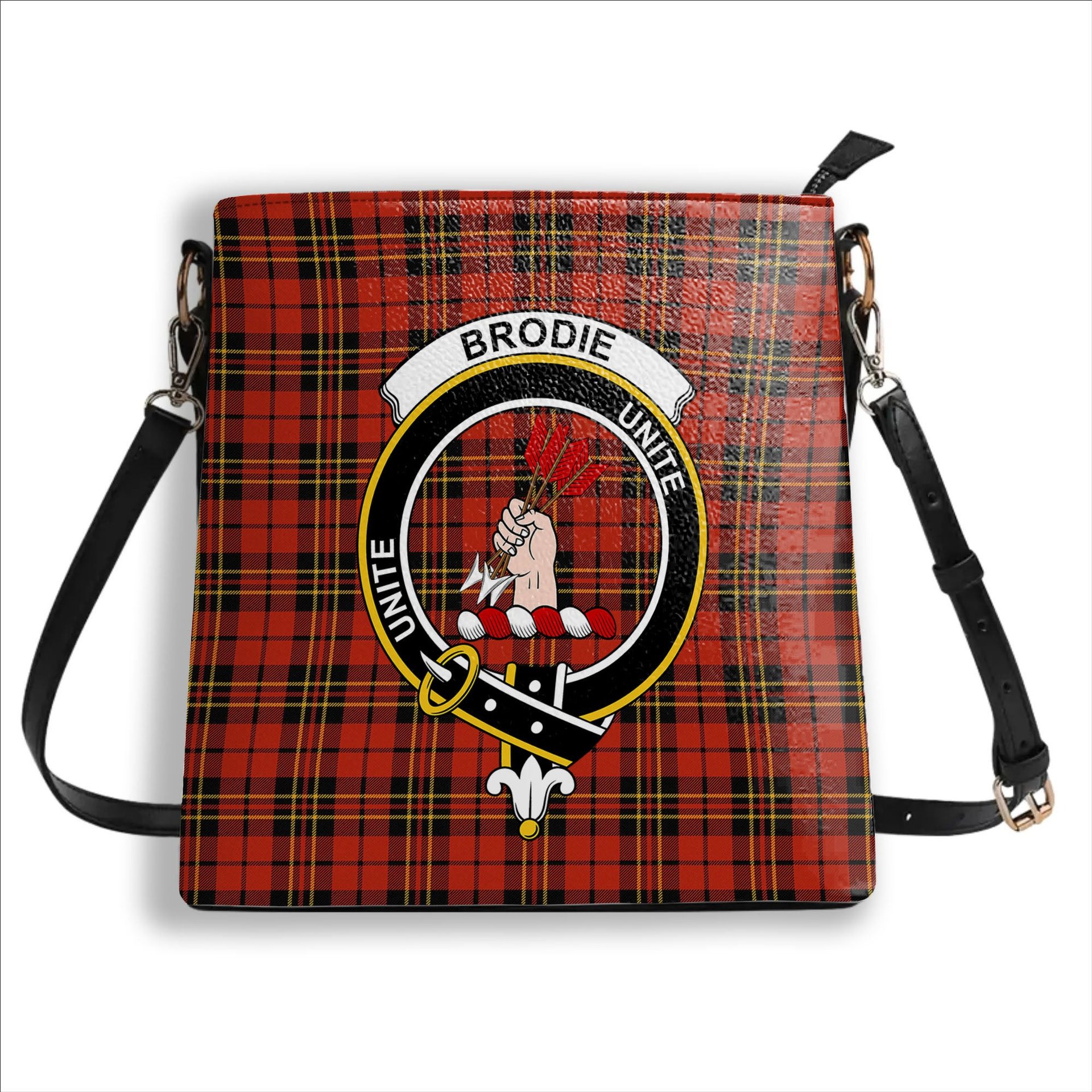 ScotsTee Shop Scottish Brodie Red Ancient Crest Tartan Bucket Bag Ladies Shoulder Bag Midi