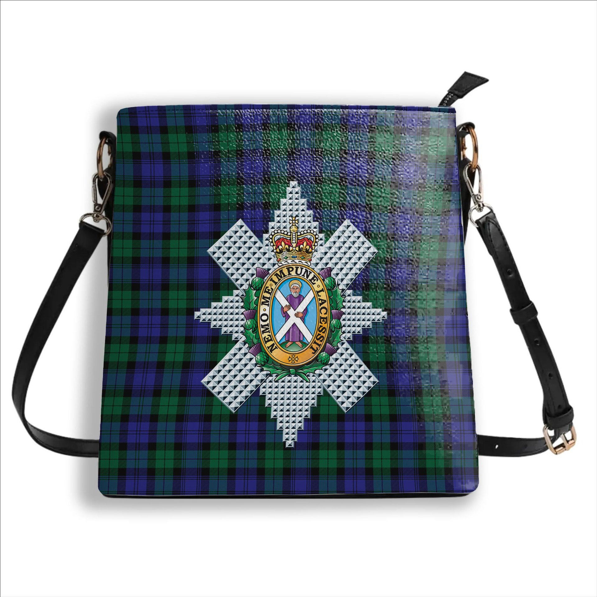 ScotsTee Shop Scottish Black Watch Modern Crest Tartan Bucket Bag Ladies Shoulder Bag Midi