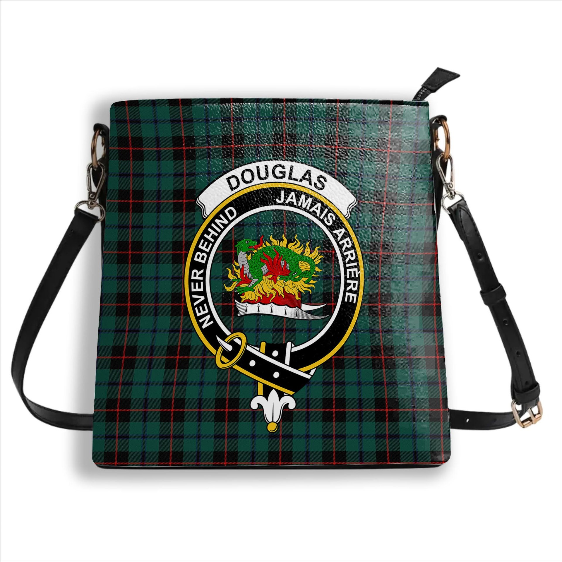 ScotsTee Shop Scottish Douglas Black Modern Crest Tartan Bucket Bag Ladies Shoulder Bag Midi