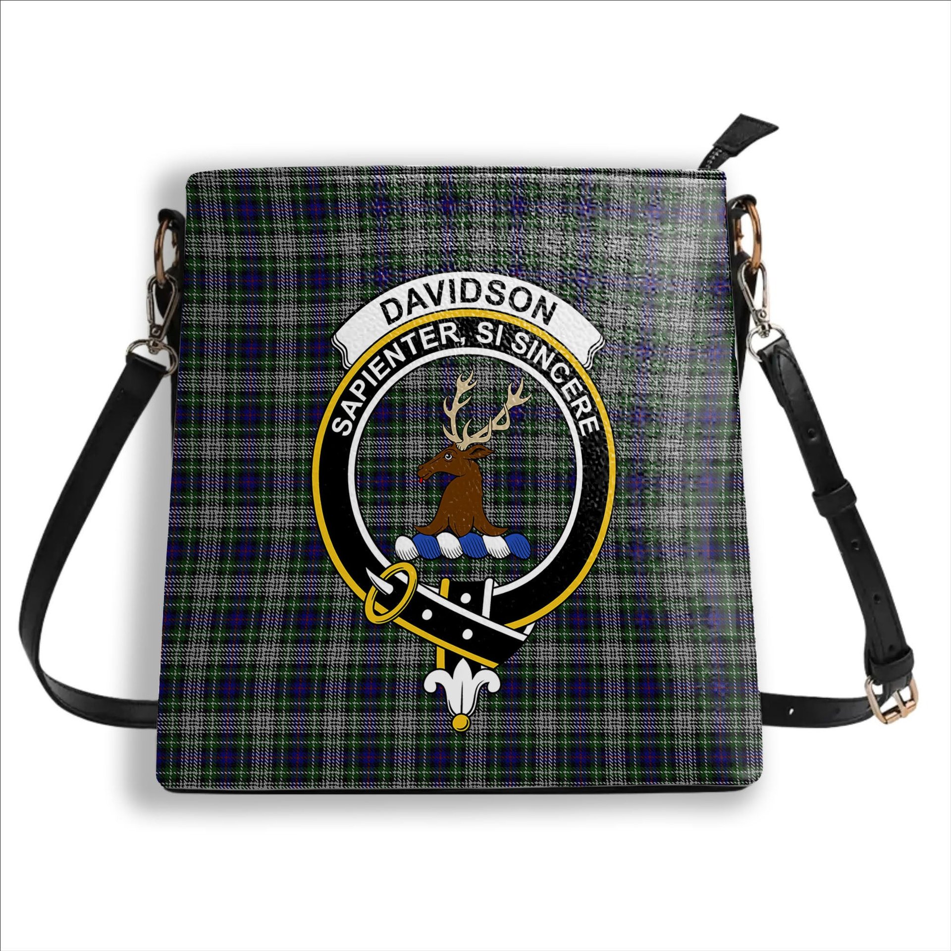 ScotsTee Shop Scottish Davidson of Tulloch Dress Crest Tartan Bucket Bag Ladies Shoulder Bag Midi
