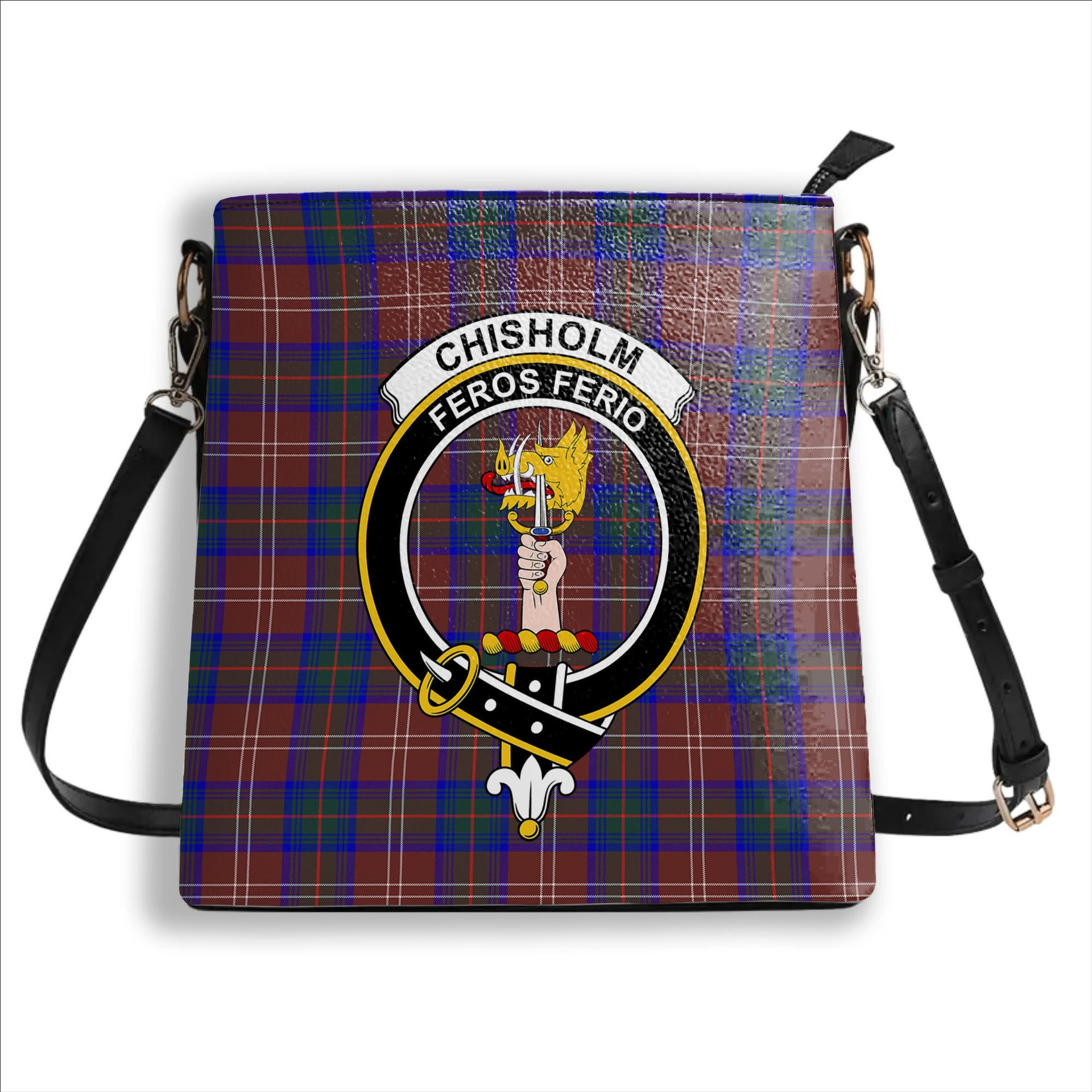 ScotsTee Shop Scottish Chisholm Hunting Modern Crest Tartan Bucket Bag Ladies Shoulder Bag Midi
