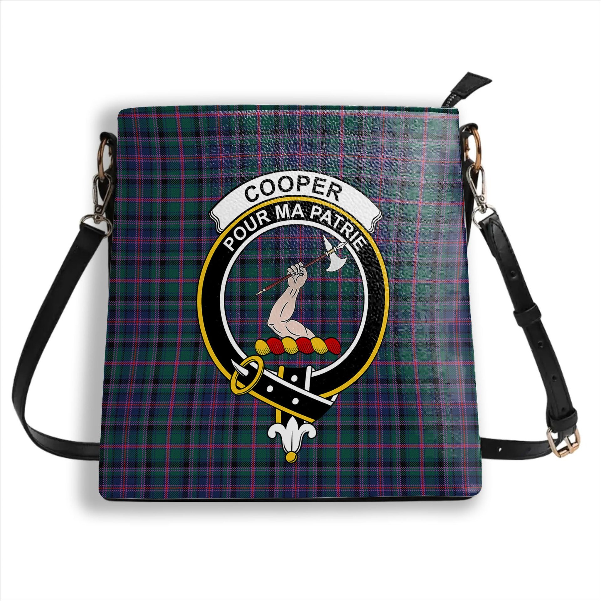 ScotsTee Shop Scottish Cooper Modern Crest Tartan Bucket Bag Ladies Shoulder Bag Midi