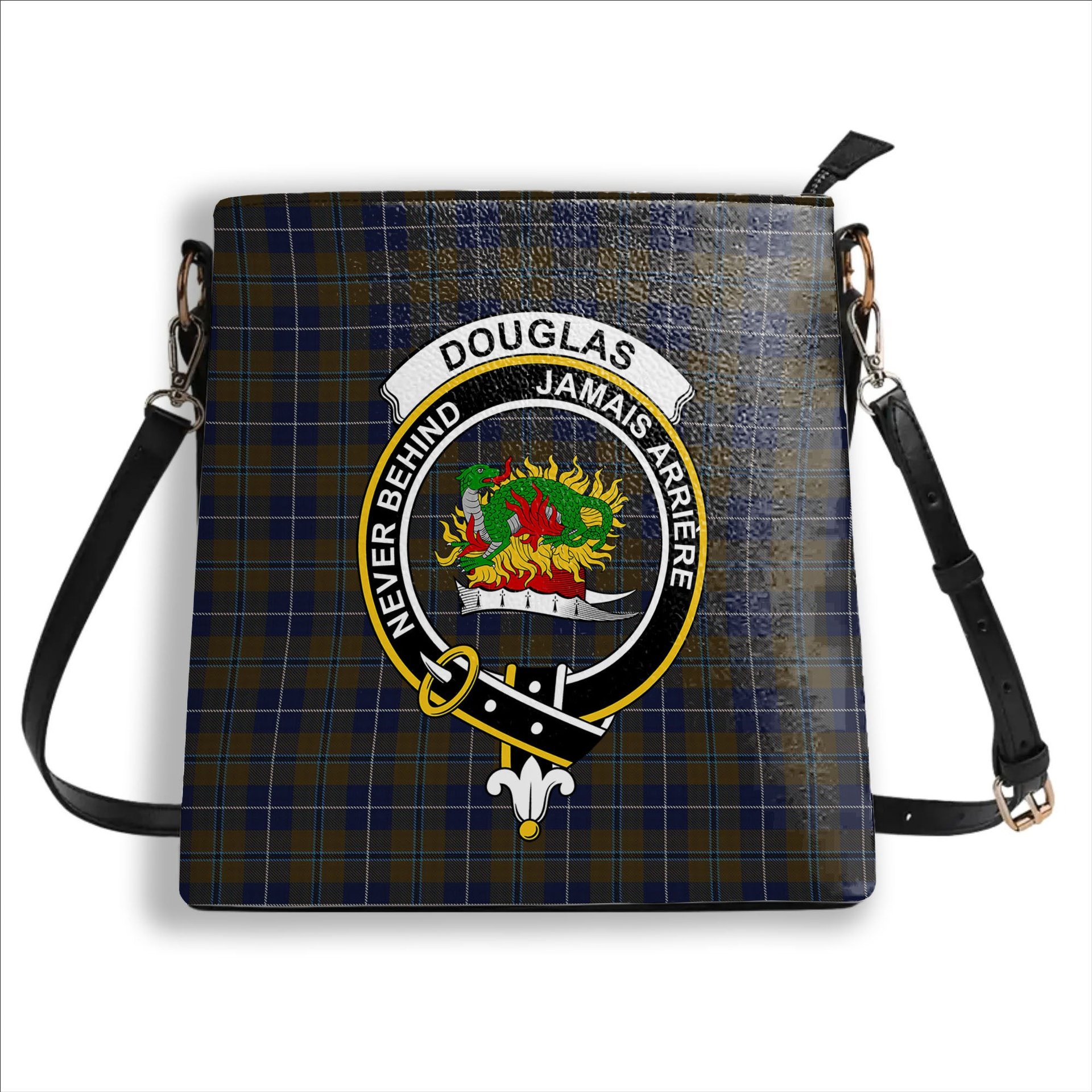 ScotsTee Shop Scottish Douglas Brown Crest Tartan Bucket Bag Ladies Shoulder Bag Midi