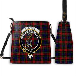 ScotsTee Shop Scottish Clarke Red Crest Tartan Bucket Bag Ladies Shoulder Bag Midi