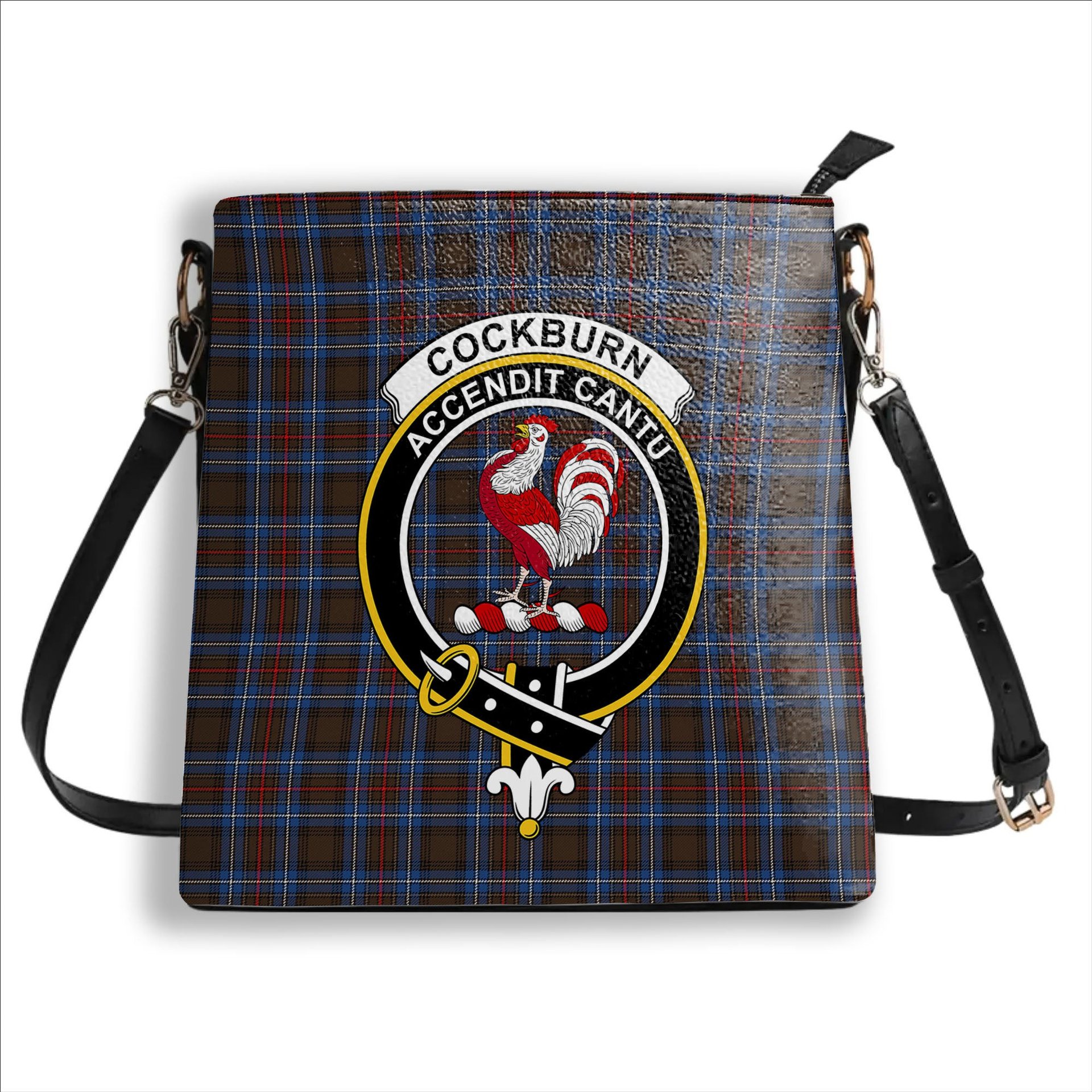 ScotsTee Shop Scottish Cockburn Brown Modern Crest Tartan Bucket Bag Ladies Shoulder Bag Midi
