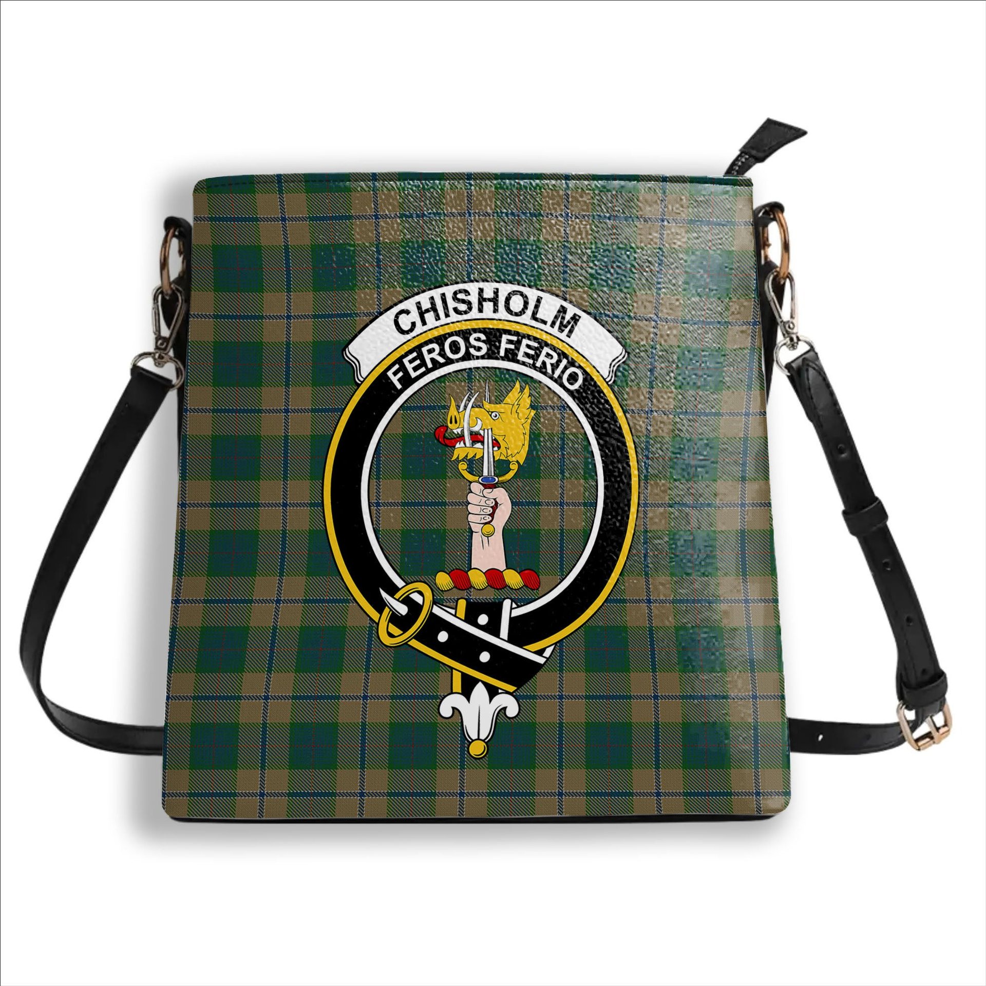 ScotsTee Shop Scottish Chisholm Colonial Crest Tartan Bucket Bag Ladies Shoulder Bag Midi