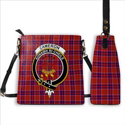 ScotsTee Shop Scottish Cameron of Lochiel Modern Crest Tartan Bucket Bag Ladies Shoulder Bag Midi