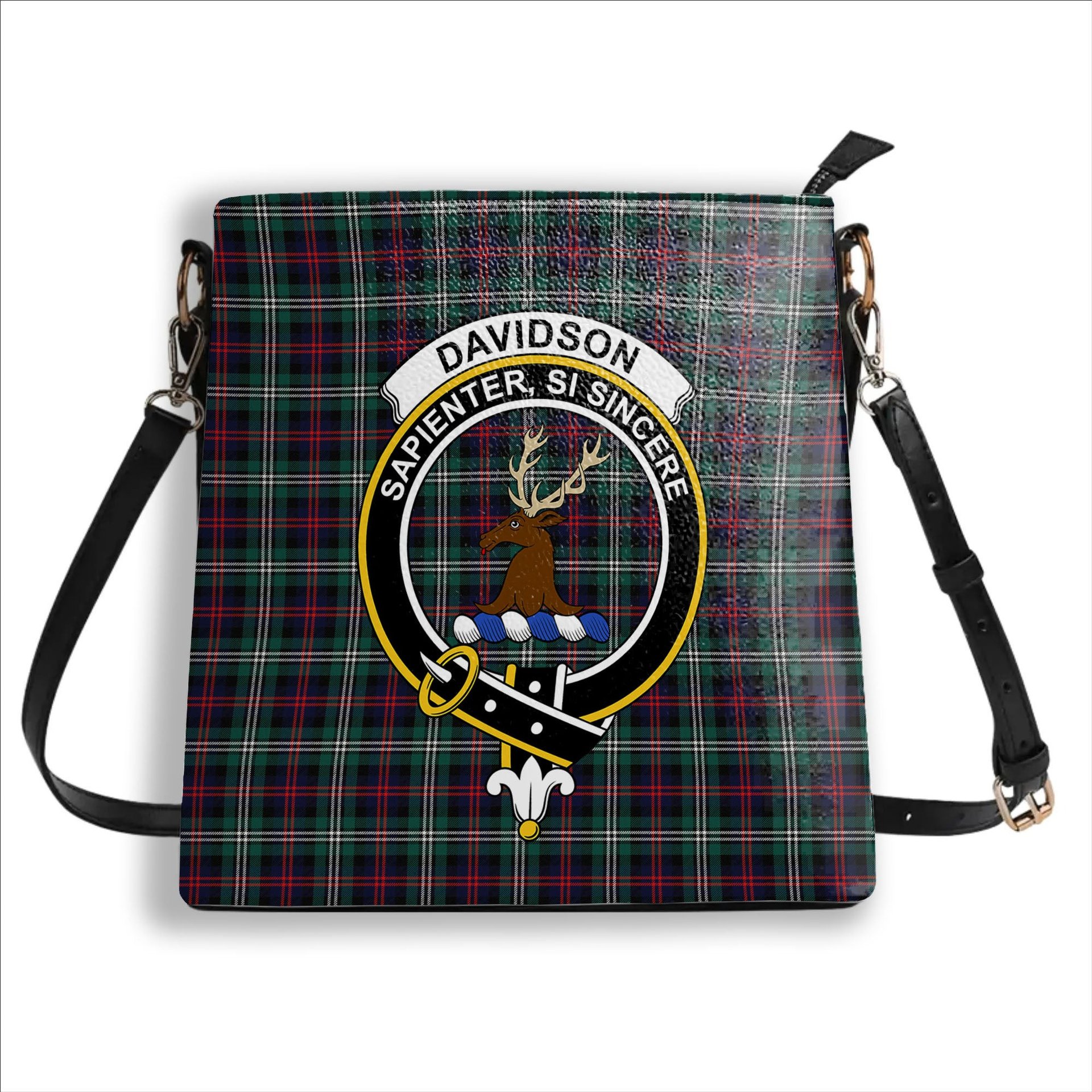 ScotsTee Shop Scottish Davidson Double Modern Crest Tartan Bucket Bag Ladies Shoulder Bag Midi