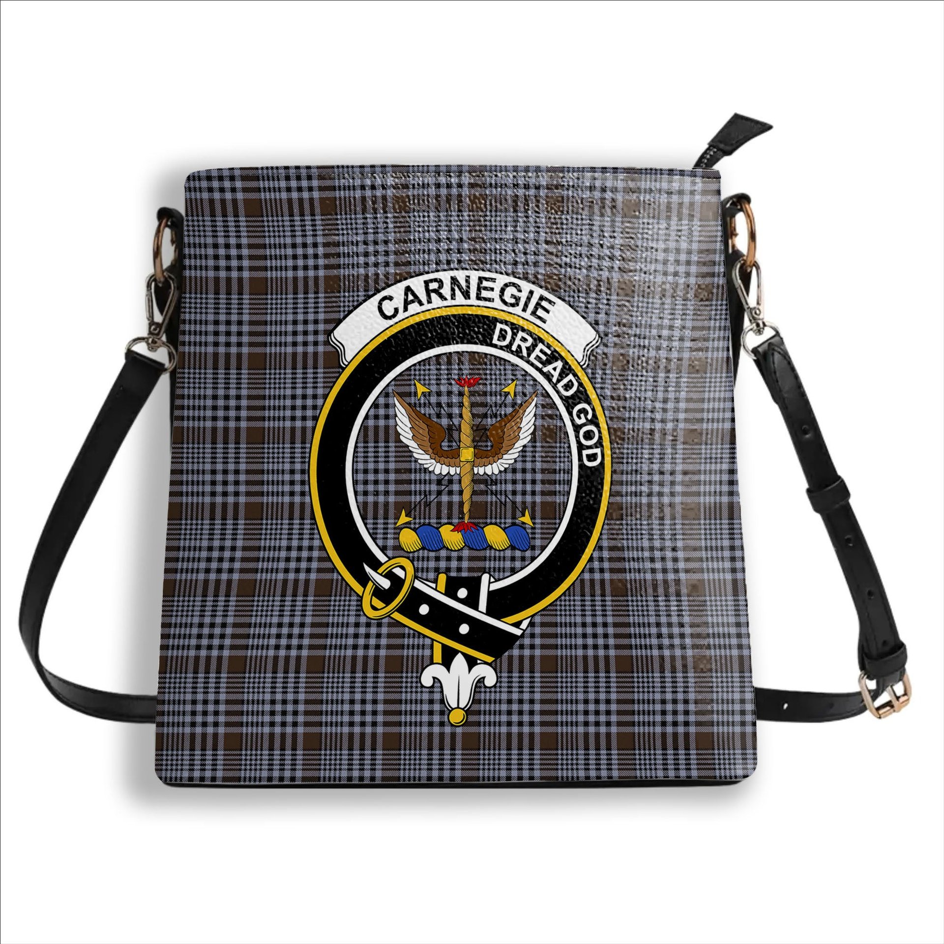 ScotsTee Shop Scottish Carnegie Check Modern Crest Tartan Bucket Bag Ladies Shoulder Bag Midi