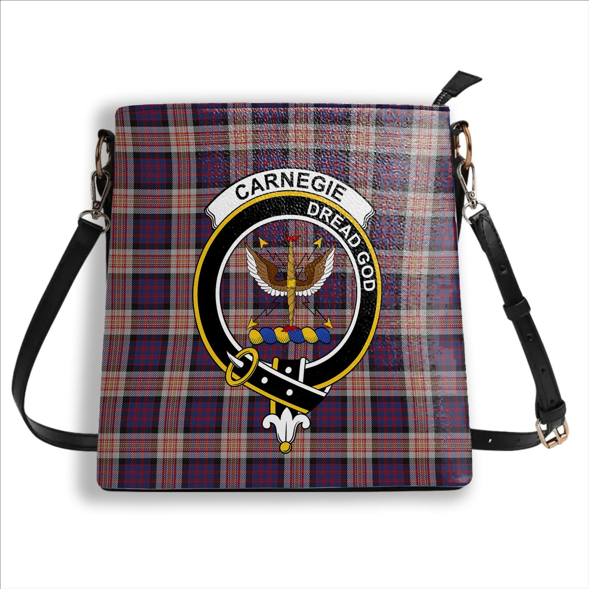ScotsTee Shop Scottish Carnegie 2 Crest Tartan Bucket Bag Ladies Shoulder Bag Midi