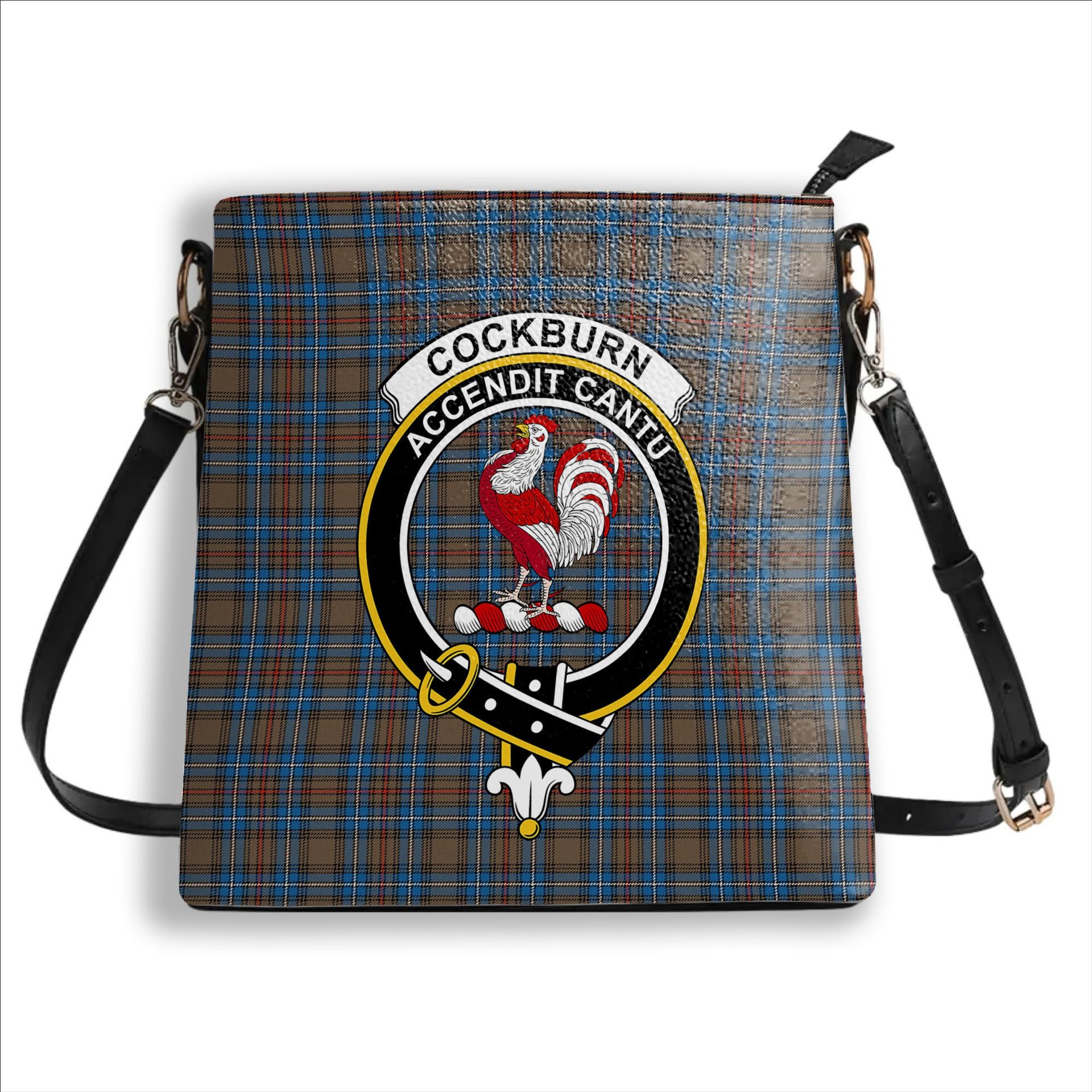 ScotsTee Shop Scottish Cockburn Brown Ancient Crest Tartan Bucket Bag Ladies Shoulder Bag Midi