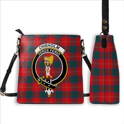 ScotsTee Shop Scottish Chisholm Modern Crest Tartan Bucket Bag Ladies Shoulder Bag Midi