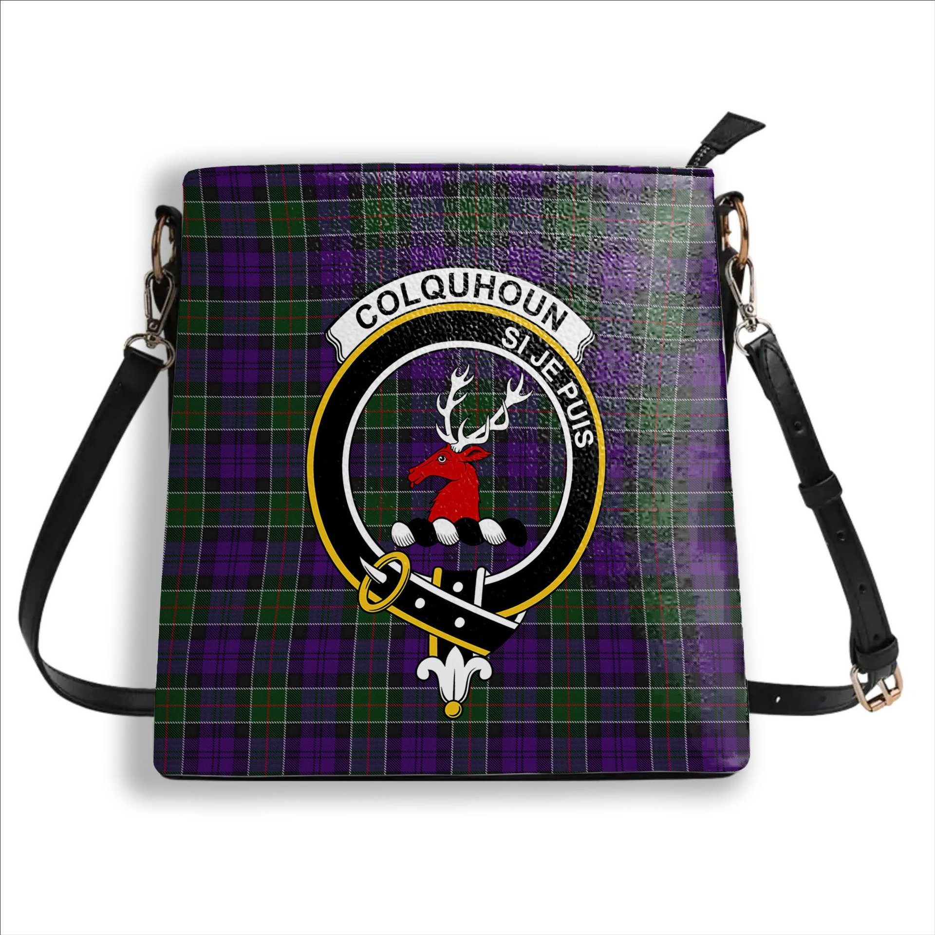 ScotsTee Shop Scottish Colquhoun 3 Crest Tartan Bucket Bag Ladies Shoulder Bag Midi