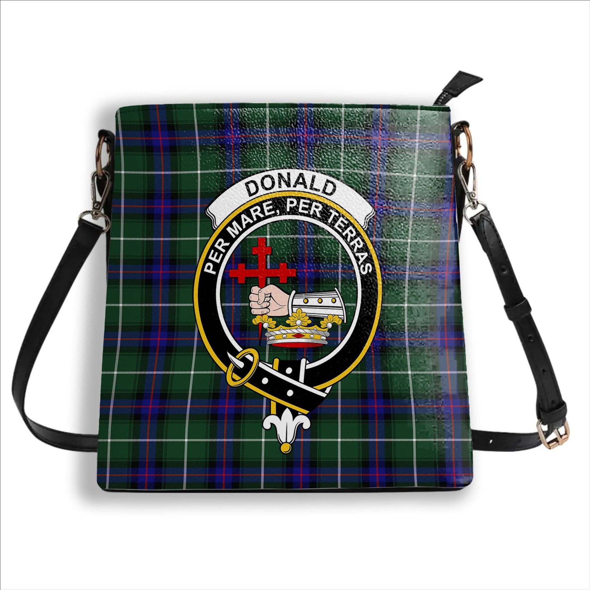 ScotsTee Shop Scottish Donald of the Isles Hunting Modern Crest Tartan Bucket Bag Ladies Shoulder Bag Midi