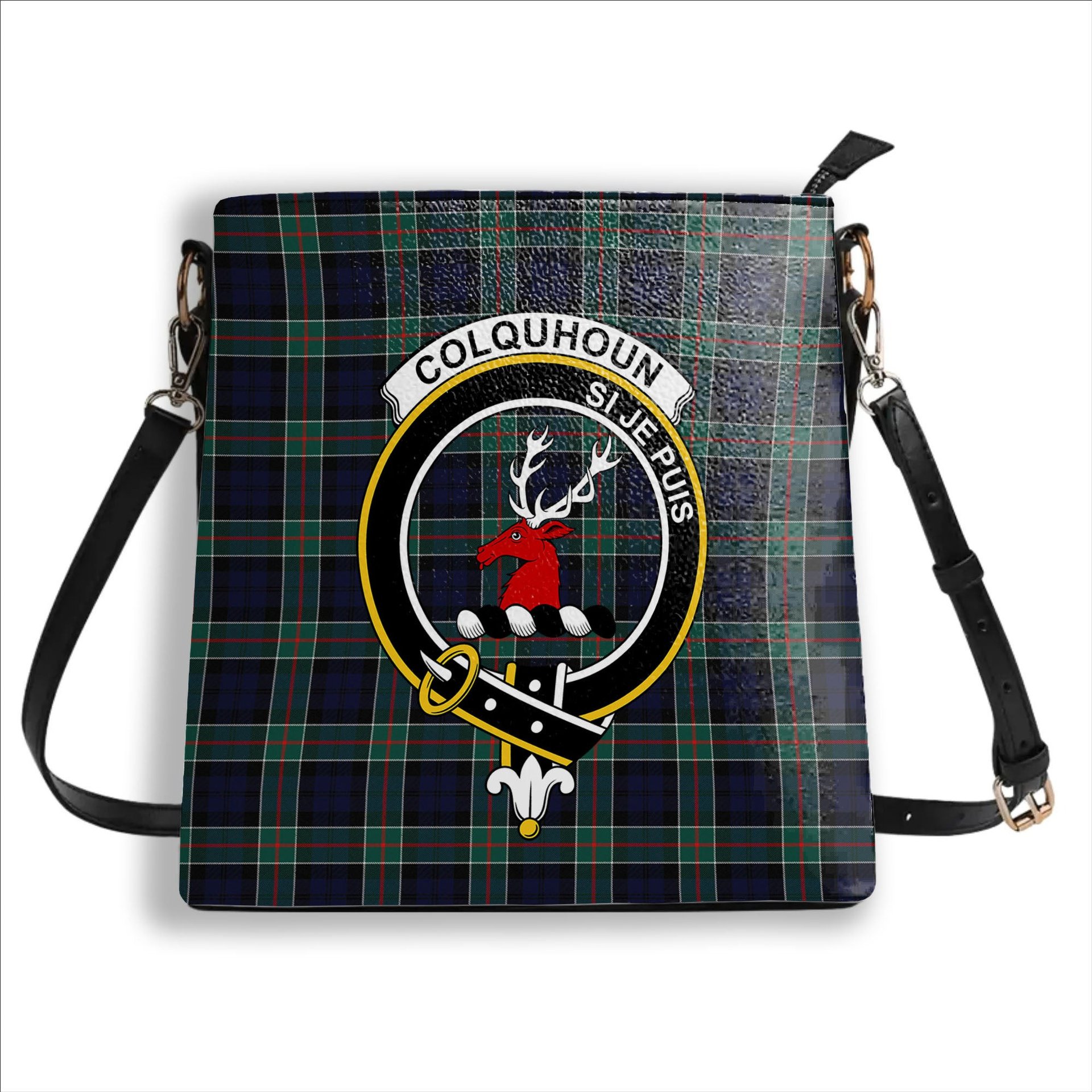 ScotsTee Shop Scottish Colquhoun Modern Clan Crest Tartan Bucket Bag Ladies Shoulder Bag Midi