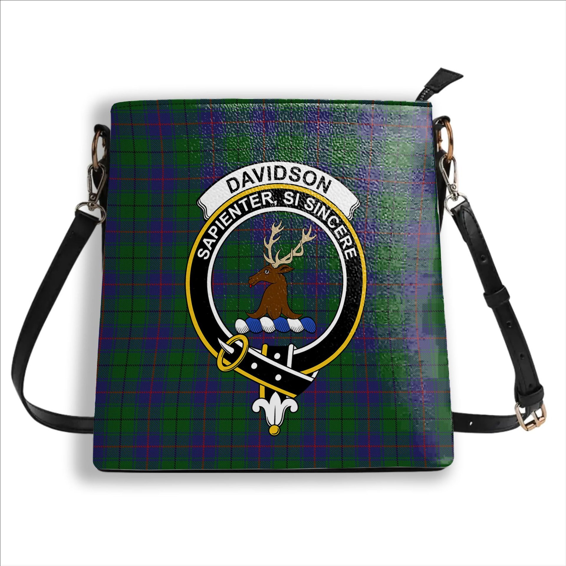 ScotsTee Shop Scottish Davidson Half Crest Tartan Bucket Bag Ladies Shoulder Bag Midi